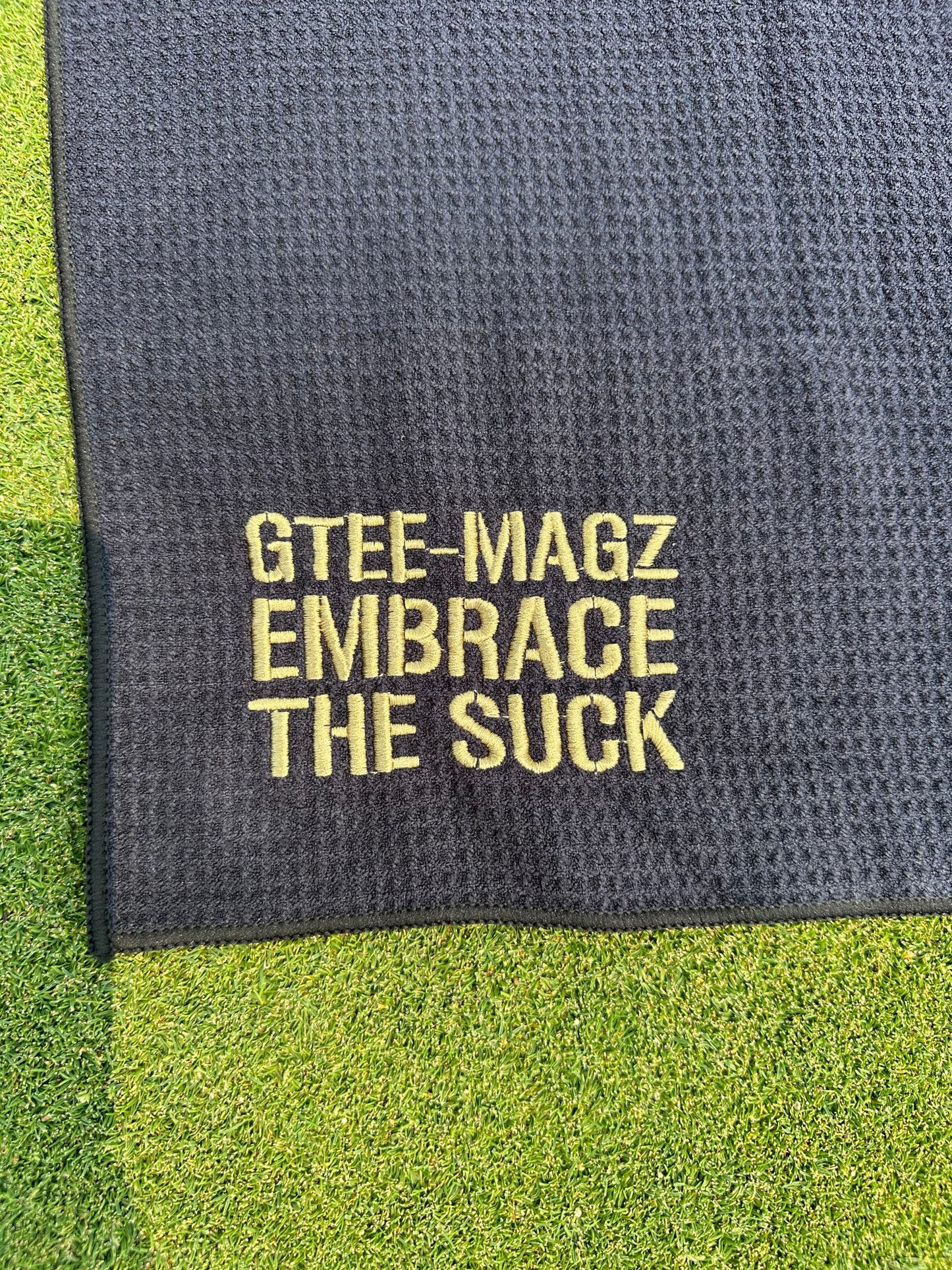 Embrace the Suck Golf Towel – Waffle Microfiber, Magnetic Clip & Club Brush