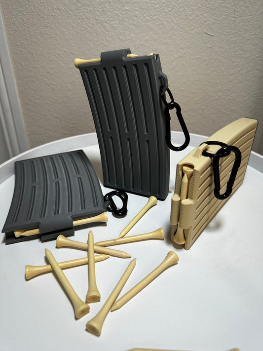 Golf Tee Dispenser | Magazine Tee Holder | Spring Loaded Golf Bag Accessory | Holds 10 Tees | 2.75" & 3.25" Sizes | Gift | GTee-Magz